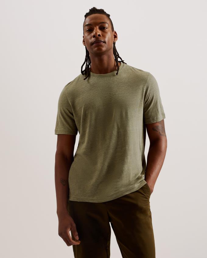 T-Shirt Ted Baker Regular Fit Short Sleeve Linen Vert Olive Homme | FML-96266671